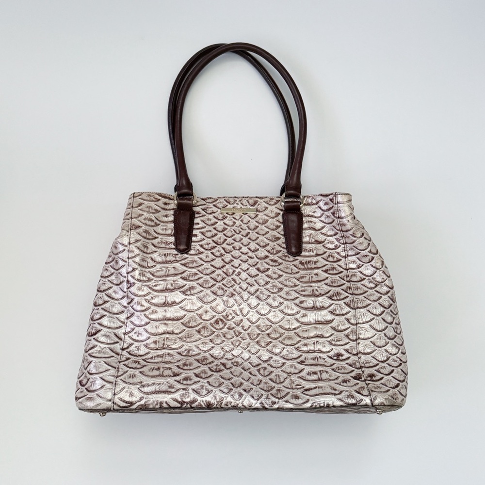 Brahmin Joan Tote Pearl Dogwood Large Metallic Leather Satchel Tote